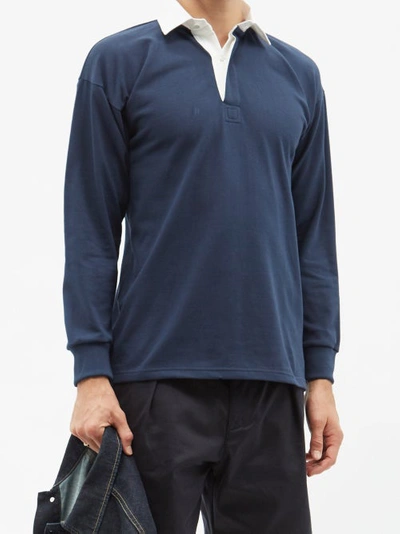 E. Tautz Long-sleeve Cotton-jersey Polo Shirt In Navy | ModeSens