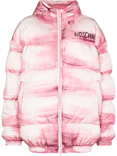 Shop Moschino Painting Padded Jacket In Pink