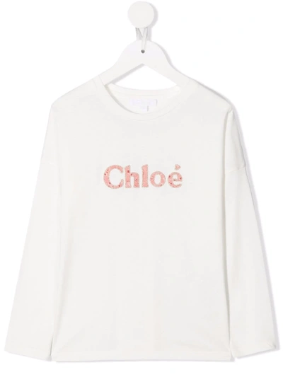 Shop Chloé Logo-appliqué Long-sleeve Top In White