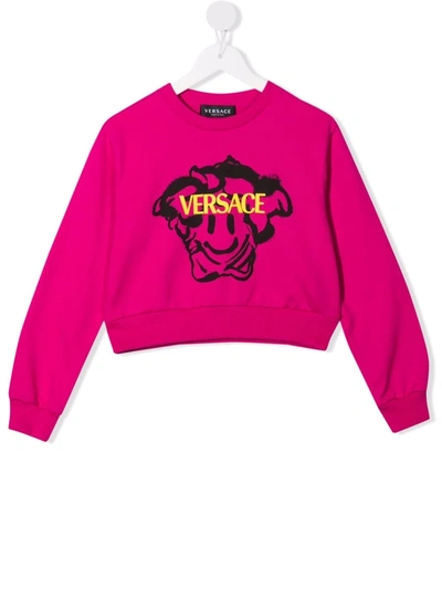 Shop Versace Medusa Logo-print Cotton Sweatshirt In Pink