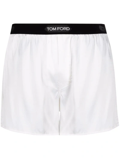 Shop Tom Ford Logo Waistband Boxer Shorts In 白色