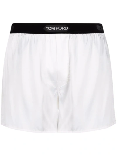 Tom Ford White Crewneck T-shirt With Tf Embroidery In Lyocell And Cotton Blend Man In 白色