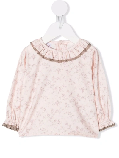 Shop Paz Rodriguez Floral-print Ruffled Blouse In 粉色