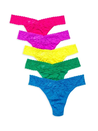 Shop Hanky Panky Original Rise 5-pack Signature Lace Thongs In Allure Sou