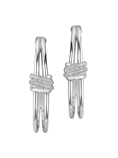 Shop Judith Ripka Women's Eternity Sterling Silver & Diamond Highway Hoop Earrings