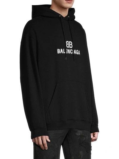 Shop Balenciaga Men's Monogram Logo Cotton Hoodie In Black White