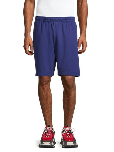 Shop Balenciaga Men's Campaign Logo-embroidered Sweat Shorts In Pacific Blue