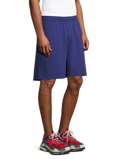 Shop Balenciaga Men's Campaign Logo-embroidered Sweat Shorts In Pacific Blue