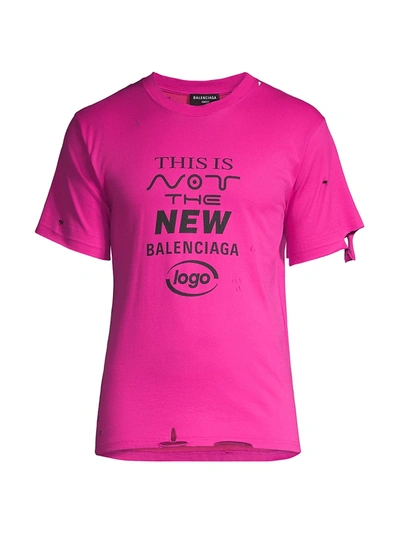 Shop Balenciaga Men's Ripped Logo Print T-shirt In Lipstick Pink