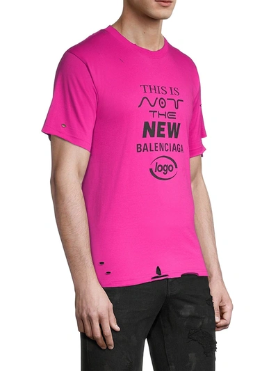 Shop Balenciaga Men's Ripped Logo Print T-shirt In Lipstick Pink