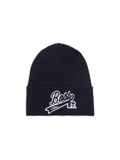 Shop Hugo Boss Men's Boss X Russell Athletic Logo Beanie In Navy