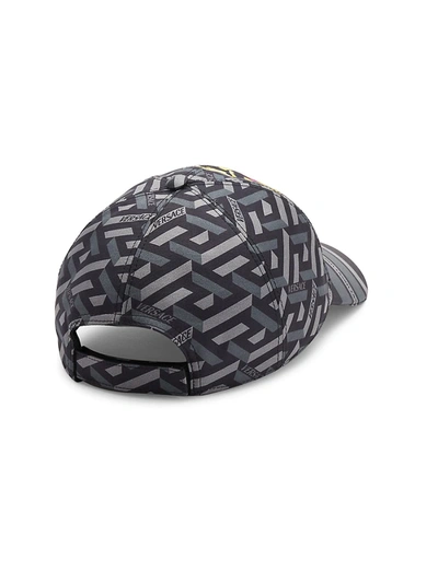 Shop Versace Silk & Twill Monogram Baseball Cap In Black Grey