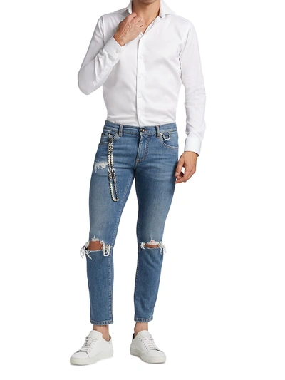 Shop Dolce & Gabbana Men's Embellished Ripped Skinny Jeans In Variante