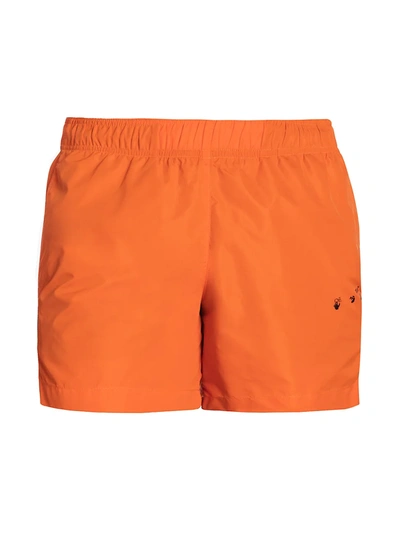 Shop Off-white Diagonal Logo Swim Shorts In Orange