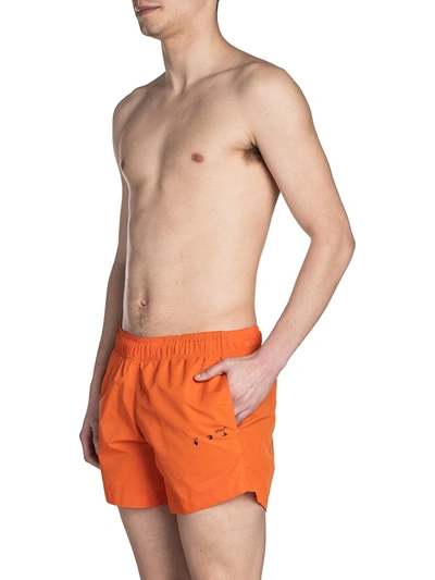 Shop Off-white Diagonal Logo Swim Shorts In Orange