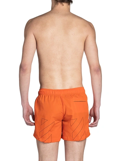 Shop Off-white Diagonal Logo Swim Shorts In Orange