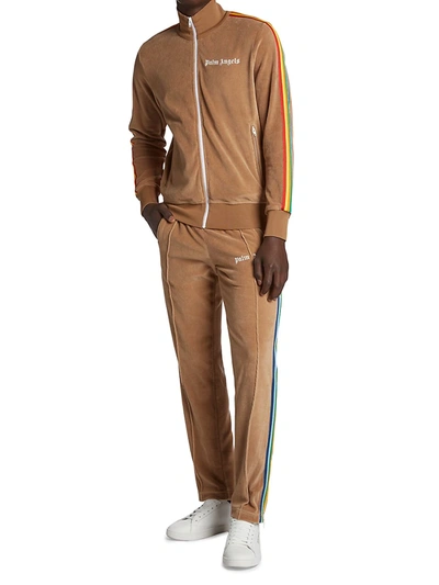 Shop Palm Angels Rainbow Chenille Track Jacket In Brown White