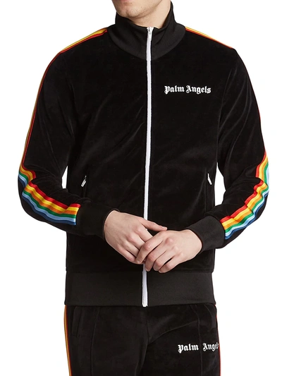 Shop Palm Angels Men's Rainbow Chenille Track Jacket In Black White