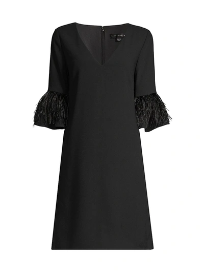 Shop Aidan Mattox Women's Feathered Trapeze Dress In Black