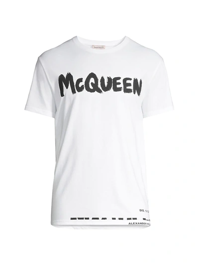 Shop Alexander Mcqueen Men's Logo-print Cotton T-shirt In White Mix