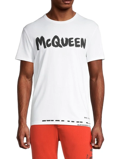 Shop Alexander Mcqueen Men's Logo-print Cotton T-shirt In White Mix