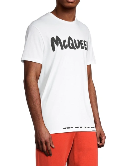 Shop Alexander Mcqueen Men's Logo-print Cotton T-shirt In White Mix