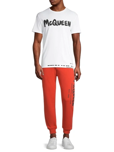 Shop Alexander Mcqueen Men's Logo-print Cotton T-shirt In White Mix