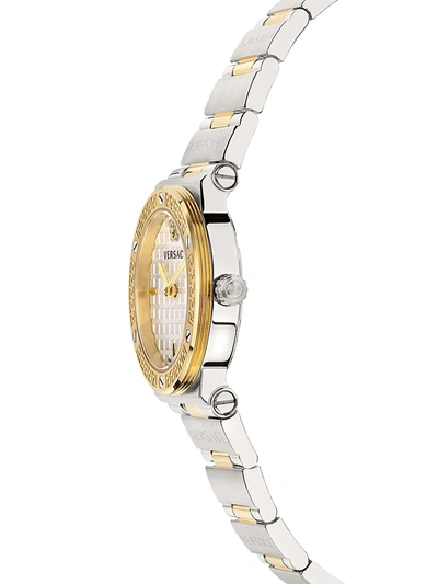Shop Versace Greca Logo Mini Two-tone Bracelet Watch In Silver
