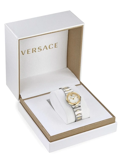 Shop Versace Greca Logo Mini Two-tone Bracelet Watch In Silver