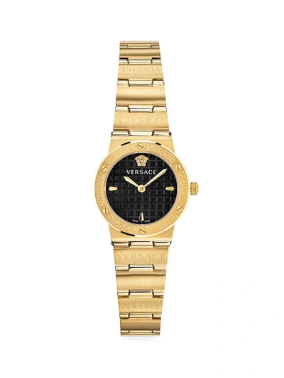 Shop Versace Greca Logo Mini Ip Yellow Gold Bracelet Watch In Black