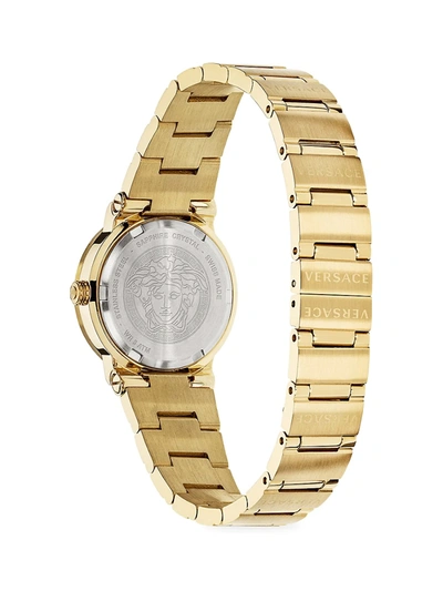 Shop Versace Greca Logo Mini Ip Yellow Gold Bracelet Watch In Black