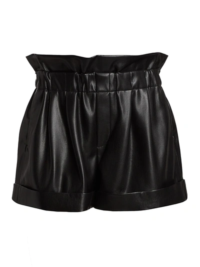Shop Alice And Olivia Women's Reagan Vegan Leather Paperbag Shorts In Black