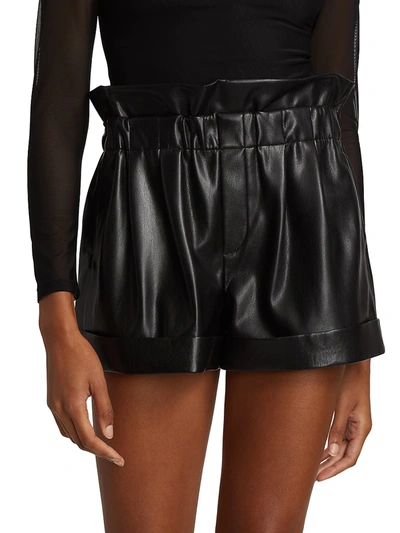 Shop Alice And Olivia Women's Reagan Vegan Leather Paperbag Shorts In Black