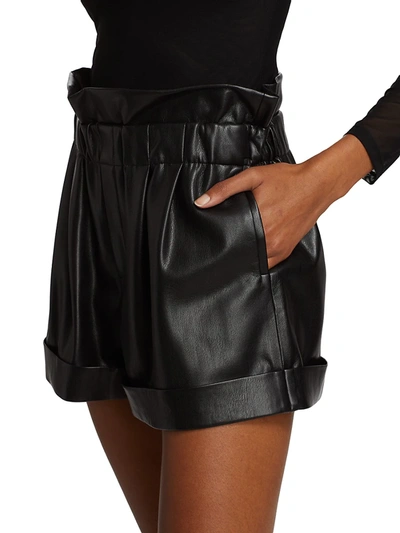 Shop Alice And Olivia Women's Reagan Vegan Leather Paperbag Shorts In Black