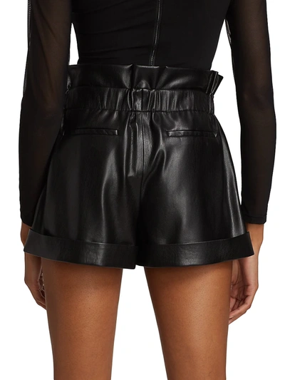 Shop Alice And Olivia Women's Reagan Vegan Leather Paperbag Shorts In Black