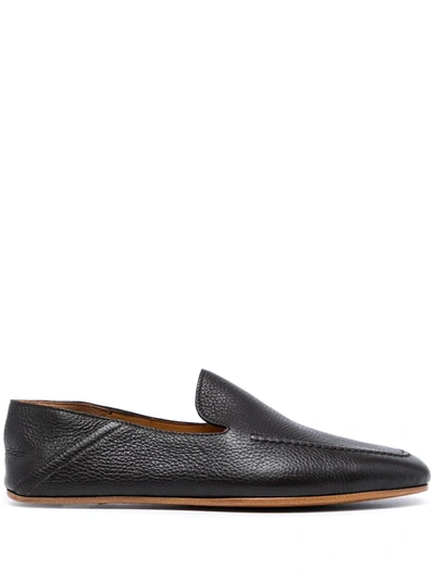 Shop Magnanni Almond-toe Leather Loafers In Black