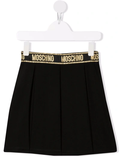 Shop Moschino Logo-waist Pleated Skirt In Black