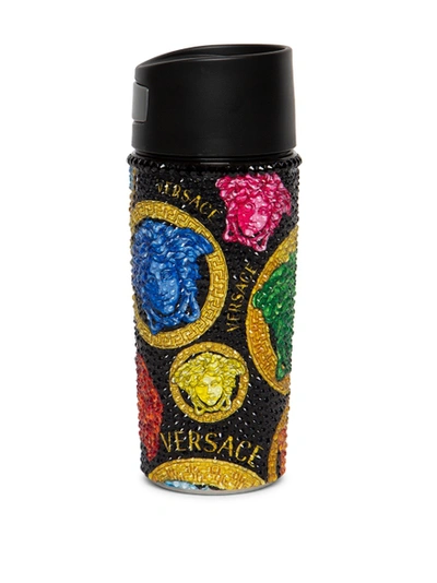 Shop Versace Embellished Medusa Travel Mug Multicolor And Black