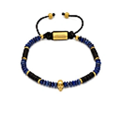 Shop Northskull Black Onyx / Lapis And Gold Atticus Skull Macramé Bracelet