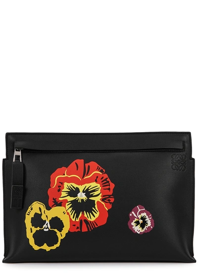 Shop Loewe Pansies T Black Leather Pouch