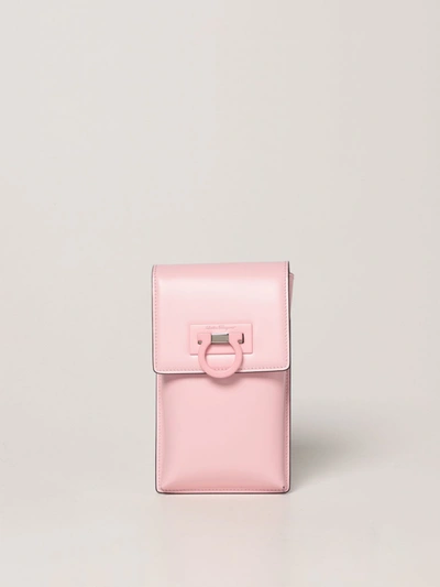 Shop Ferragamo Trifolio Mobile Phone Holder In Leather In Pink