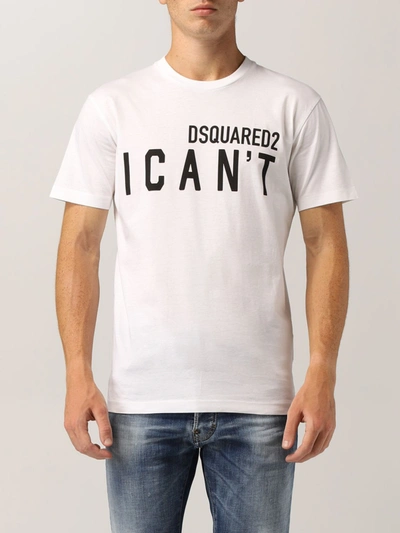 Shop Dsquared2 T-shirt I Cant Crew  Cotton T-shirt In White