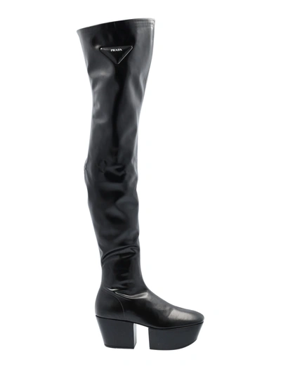 Shop Prada Over The Knee Platform Boots In Black