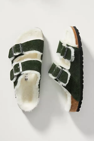 Shop Birkenstock Arizona Shearling-lined Sandals In Green