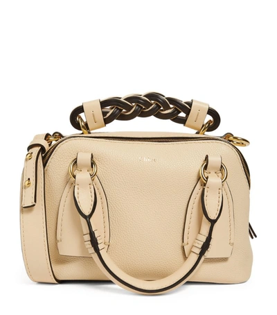 Shop Chloé Small Leather Daria Top-handle Bag In Beige