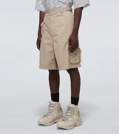 Shop Balenciaga Cargo Cotton Shorts In Beige