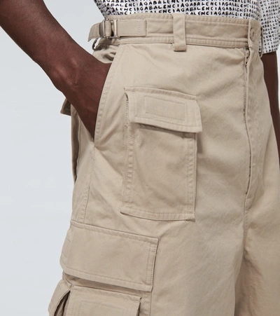 Shop Balenciaga Cargo Cotton Shorts In Beige