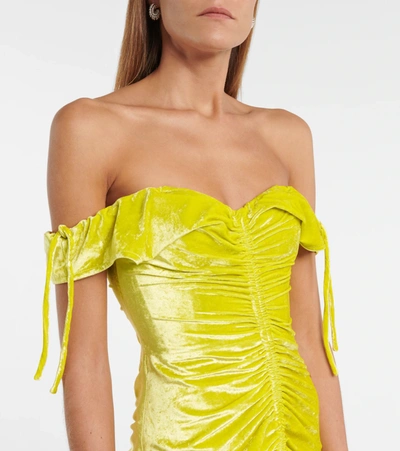 Shop Bottega Veneta Off-shoulder Stretch-velvet Midi Dress In Yellow