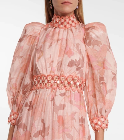 Shop Zimmermann Concert Floral Linen And Silk Gown In Pink