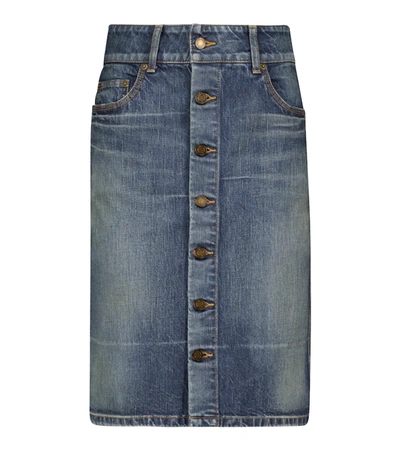 Shop Saint Laurent Denim Midi Skirt In Blue